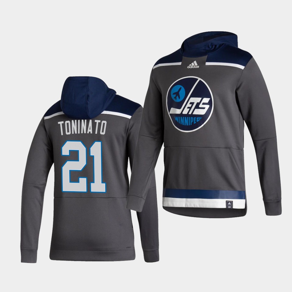Men Winnipeg Jets #21 Toninato Grey NHL 2021 Adidas Pullover Hoodie Jersey
